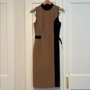 White House Black Market Black & Camel Color block Sheath Dress